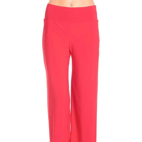 Azules Women's Poly Span Comfy Stretch Palazzo Pants, S,M,L,XL,Coral,Made in USA - Picture 3 of 4